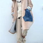Soft and Warm Zipper Denim Pocket Long Sleeve Hooded Midi Sweatshirt Coat