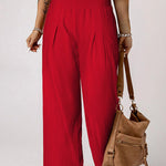 Smocked Wide Waistband High Waist Wide Leg Pants