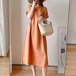 Casual Loose Solid Color Round-Neck Midi Dresses