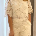 Eliose Scallop Cutout Embroidery Lace Short Sleeve Loose Top