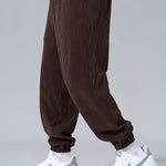 Relax Fit Quarter Zip Ethnic Geometric Patchwork Teddy Sweatshirt & Corduroy Jogger Pants