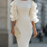 White Dress With Ruffled Sheer Sleeves