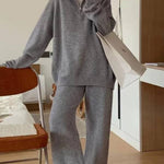 Casual Lapel Sweater and Wide-leg Pants Two-piece Suit