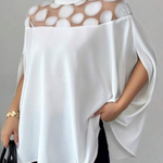 Batwing Sleeves Half Sleeves Polka-Dot See-Through Solid Color Split-Joint Stand Collar Blouses&shirts Tops