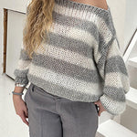 Margovil Drop Shoulder Striped Casual Pullover Sweater