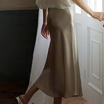 Margovil High Waist Comfy Satin Midi Skirt