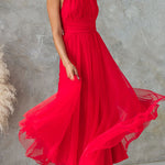 Margovil Bow Knot Halter Open Back Tulle Maxi Dress