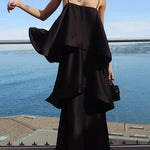 Margovil Adjustable Strap Ruffle Layered Satin Maxi Dress
