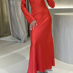 Margovil Round Neck Long Sleeves Satin Maxi Party Dress