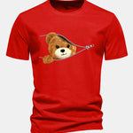 Regular Fit Zipper Bear Print Cotton T-Shirt