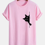 Regular Fit Black Cat Print Cotton T-Shirt