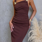 Adjustable Strap Back Slit Ruched Bodycon Maxi Dress