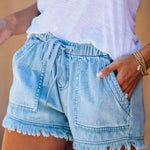 Margovil Drawstring Waist Pockets Raw Hem Shorts