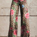 Margovil Leopard Floral Print Wide Leg Pocketed Pants
