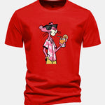 Regular Fit Vacation Pink Panther Print Cotton T-Shirt