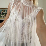 Solid Mockneck Tulle Cover Up Top with Crop Lace Camisole
