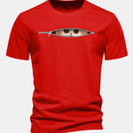 Regular Fit Zipper Cat Print Cotton T-Shirt
