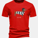 Regular Fit French Dachshund Print Cotton T-Shirt