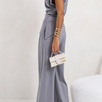 Margovil Ruched Asymmetrical Top and Wide Leg Pants Set