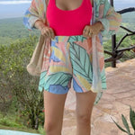 Margovil Unique Print Long Sleeves Button Up Shirt and Pocketed Shorts Linen Set