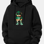 Trendy Bear Print Drawstring Hoodie
