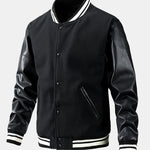 Contrast Wool Look PU Baseball Jacket