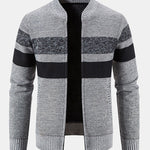 Striped Baseball Collar Teddy Lined Zip Up Sweater