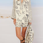 Margovil Collared V Neck Shirt and Side Slit Shorts Vitamin Sea Print Set