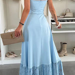Square Neck Pocketed Lace Splice Maxi Cami Dress