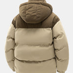 Corduroy Patchwork Hooded Puffer Jacket