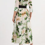 3/4 Sleeves Button Up Wild Rose Print Shirt Maxi Dress