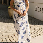 Bow Shoulder Sleeveless Seashell Print Maxi Dress