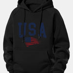 USA Flag Print Drawstring Hoodie