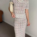 Crewneck Short Sleeves Zigzag Patterned Top
