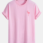 Regular Fit Flamingo Print Cotton T-Shirt & Flamingo Print Drawstring Swim Shorts