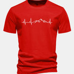 Regular Fit Heartbeat Mountain Print Cotton T-Shirt