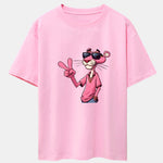 Pink Panther With V Sign Print Drop Shoulder Oversize T-Shirt