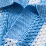 Stripe Johnny Collar Open Knit Polo & Straight Leg Linen Pants