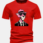 Regular Fit Pink Panther Gentleman Print Cotton T-Shirt