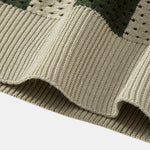 Striped Eyelet Knit Zip Up Polo Shirt