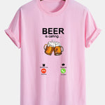 Regular Fit Beer Is Calling Print Cotton T-Shirt
