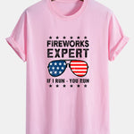 Regular Fit American Flag Sunglasses Print Cotton T-Shirt