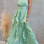 Halter Neck Waisted Ruffle Maxi Dress