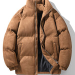 Funnel Neck Faux Suede Puffer Coat