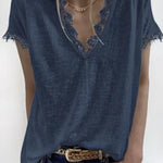 Margovil  V Neck Solid Lace Blouse Top