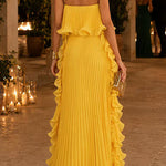 Margovil Strapless Tube Ruffle Pleated Swing Maxi Dress