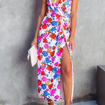 Margovil Off Shoulder Twist Waist High Slit Floral Dress