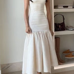 Margovil U Neck Sleeveless Ruffle Bodycon Midi Dress