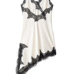 Margovil Spaghetti Strap Lace V Neck Irregular Hem Mini Dress