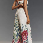 Margovil Floral Print Strapless Ruffle Tube Top and Smocked Waist Wide Leg Pants